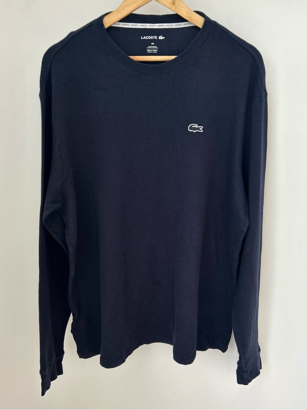 Lacoste Men’s XXL Navy Waffle Knit Long Sleeve Sleepwear Shirt 24.5x27
